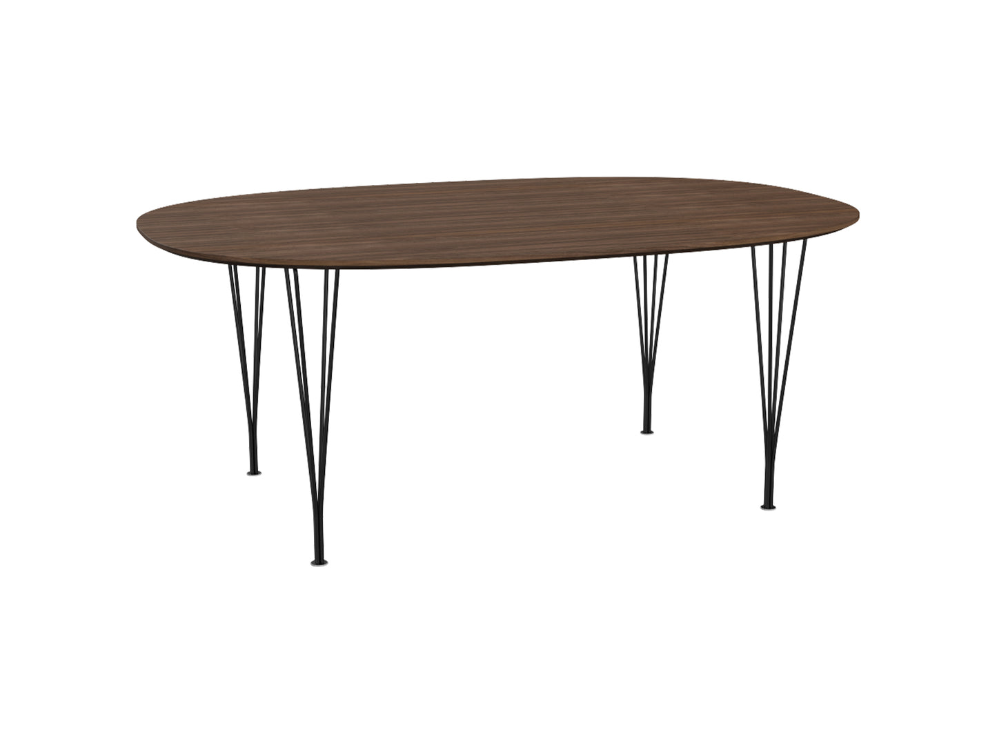 Superellipse Dining Table by Fritz Hansen - B613 / Lacquered Walnut Veneer Tabletop / Black Steel Base