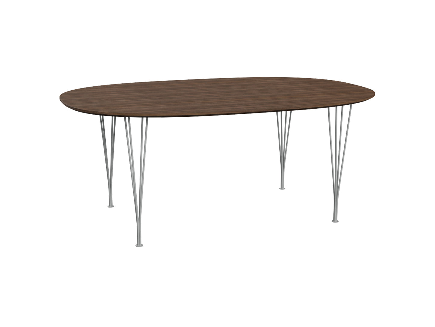 Superellipse Dining Table by Fritz Hansen - B613 / Lacquered Walnut Veneer Tabletop / Nine Grey Steel Base