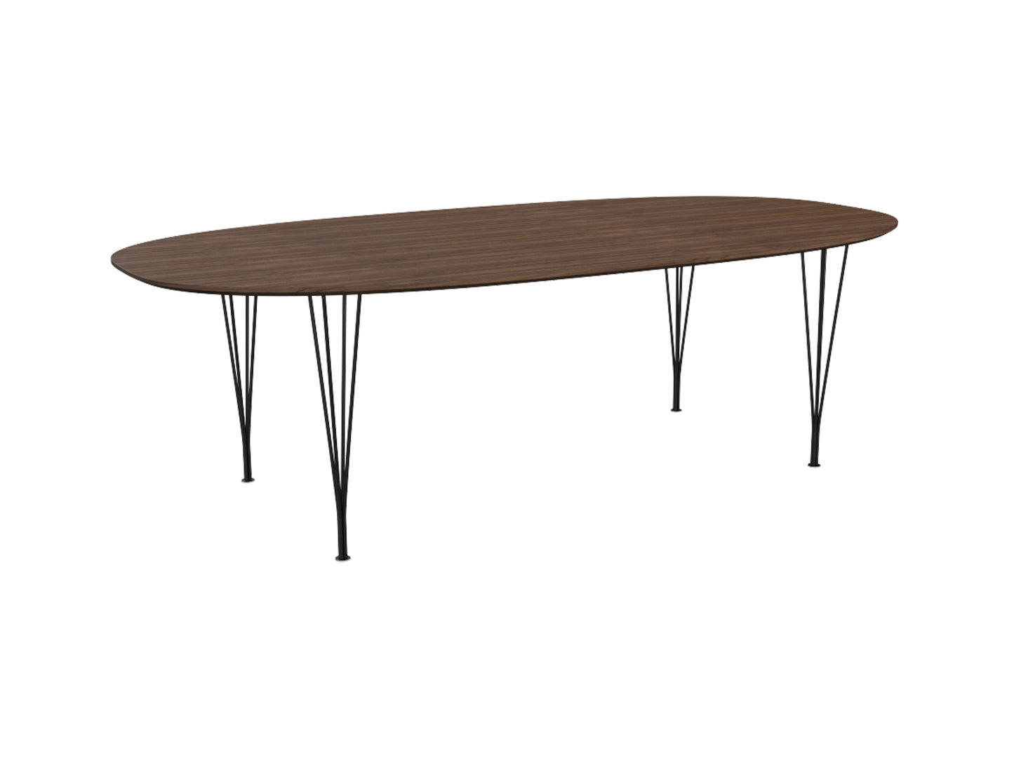 Superellipse Dining Table by Fritz Hansen - B614 / Lacquered Walnut Veneer Tabletop / Black Steel Base