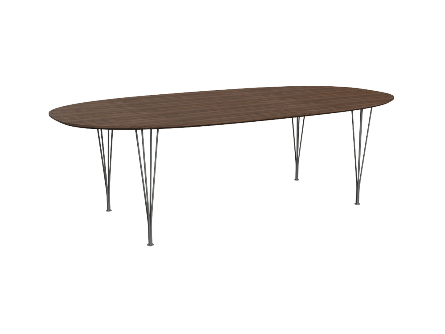 Superellipse Dining Table by Fritz Hansen - B614 / Lacquered Walnut Veneer Tabletop / Silver Grey Steel Base