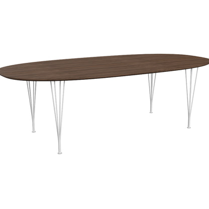 Superellipse Dining Table by Fritz Hansen - B614 / Lacquered Walnut Veneer Tabletop / White Steel Base