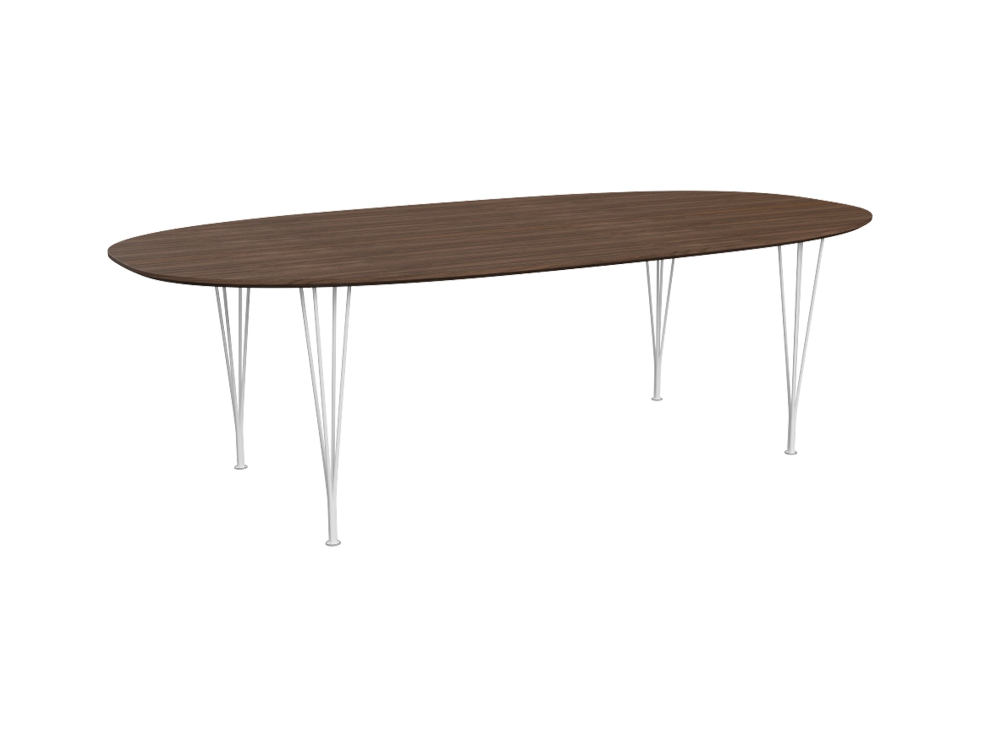 Superellipse Dining Table by Fritz Hansen - B614 / Lacquered Walnut Veneer Tabletop / White Steel Base