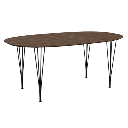 Superellipse Dining Table by Fritz Hansen - B616 / Lacquered Walnut Veneer Tabletop / Black Steel Base