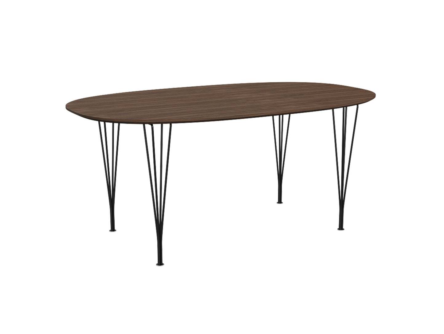 Superellipse Dining Table by Fritz Hansen - B616 / Lacquered Walnut Veneer Tabletop / Black Steel Base