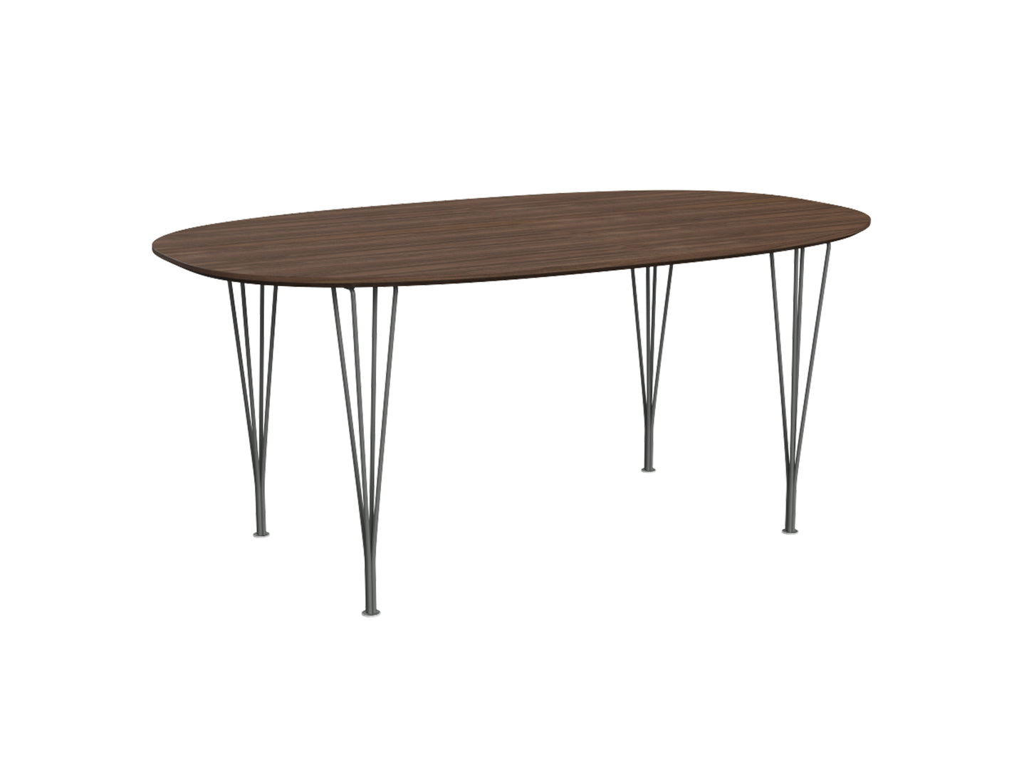 Superellipse Dining Table by Fritz Hansen - B616 / Lacquered Walnut Veneer Tabletop / Silver Grey Steel Base