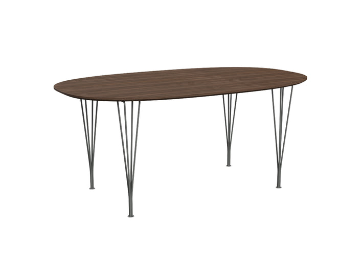 Superellipse Dining Table by Fritz Hansen - B616 / Lacquered Walnut Veneer Tabletop / Silver Grey Steel Base