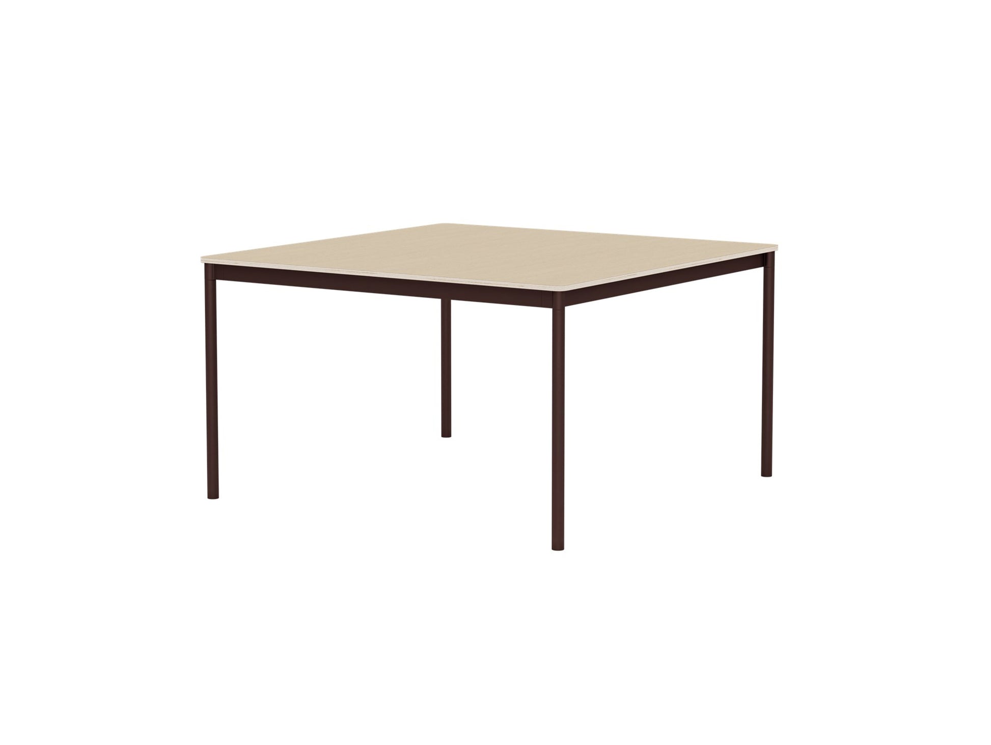 Base Table by Muuto - 128X128 / Oak Veneer / Plywood Top with Brown Red Legs