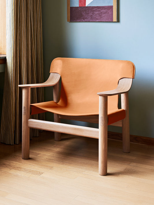 Bernard Easy Chair by HAY - Lacquered Oak (Water-Based) / Brandy Leather Cover