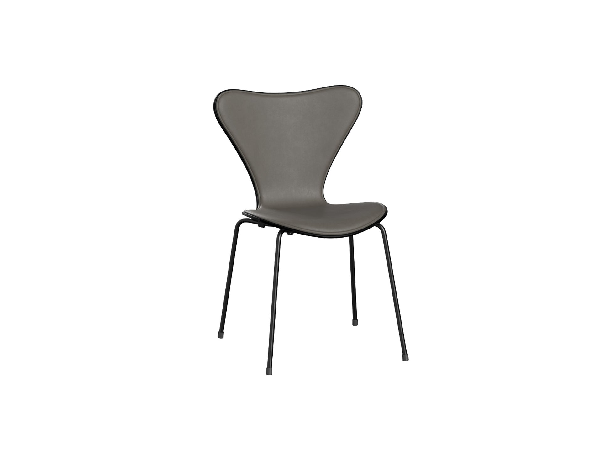 Series 7™ 3107 Dining Chair (Front Upholstered) by Fritz Hansen - Black Steel / Front: Essential Lava Leather / Back: Black Lacquered Veneer