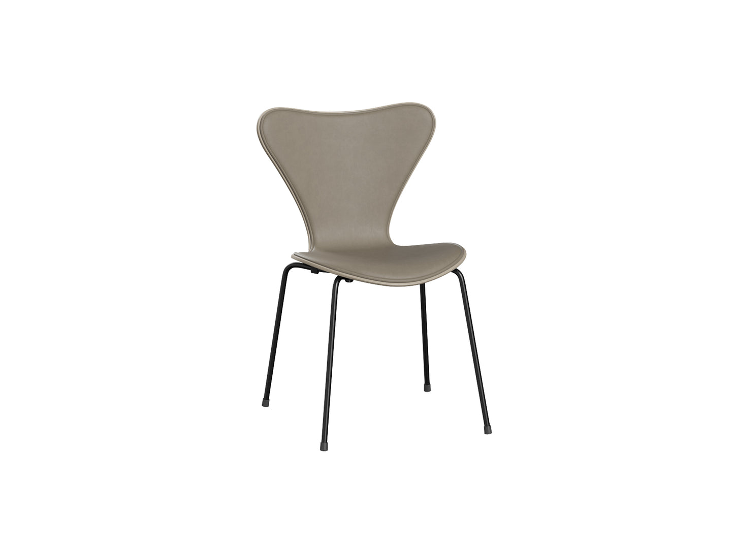 Series 7™ 3107 Dining Chair (Front Upholstered) by Fritz Hansen - Black Steel / Front: Essential Light Grey Leather / Back: Light Beige Lacquered Veneer