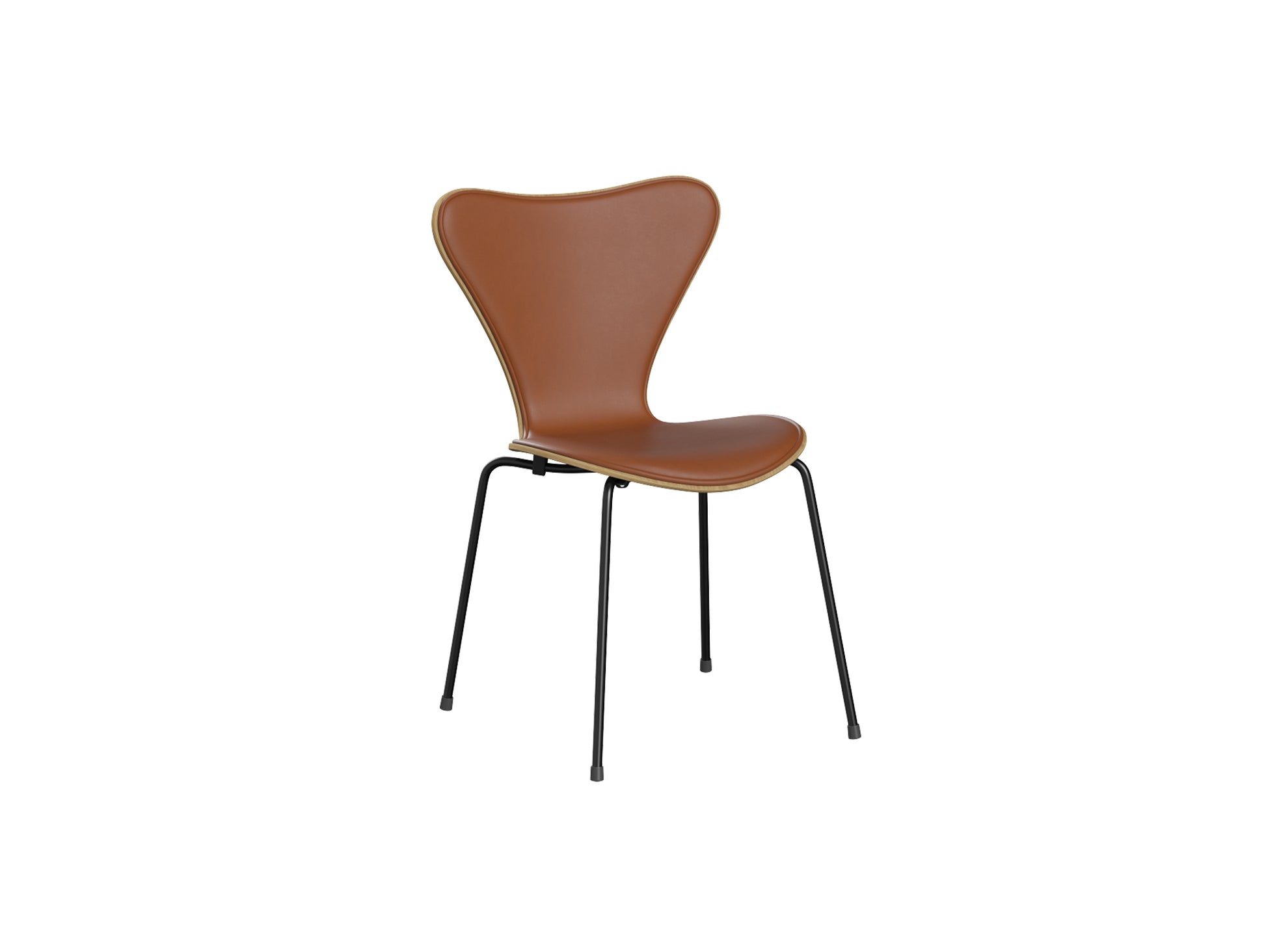 Series 7™ 3107 Dining Chair (Front Upholstered) by Fritz Hansen - Black Steel / Front: Essential Walnut Leather / Back: Clear Lacquered Oak Veneer