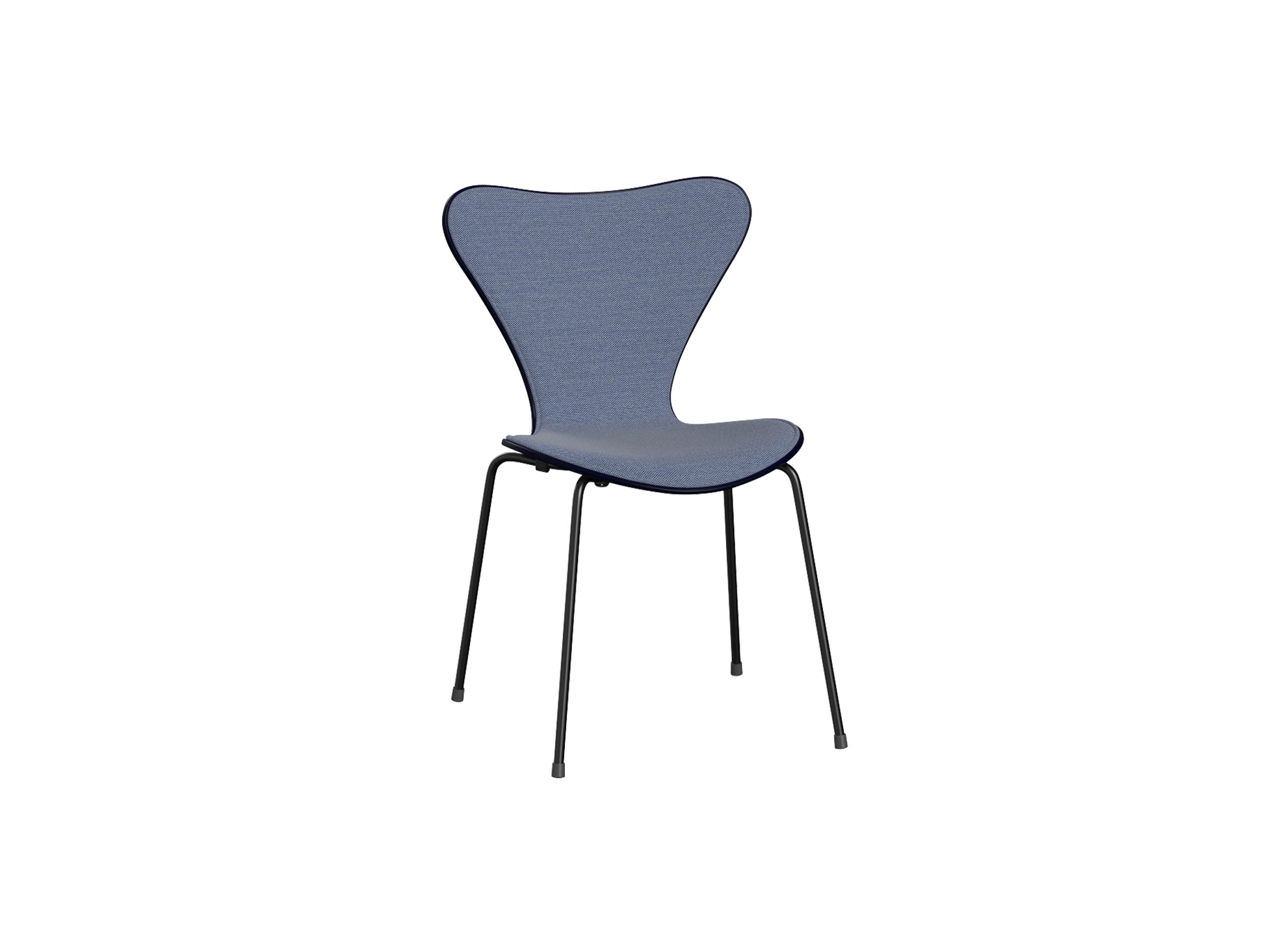 Series 7™ 3107 Dining Chair (Front Upholstered) by Fritz Hansen - Black Steel / Front: Steelcut Trio 3 716 / Back: Midnight Blue Lacquered Veneer