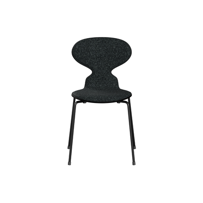 Ant Chair Front Upholstered - 4 Legs by Fritz Hansen - Black Powder-Coated Steel / Black Lacquered Shell / Vanir 193