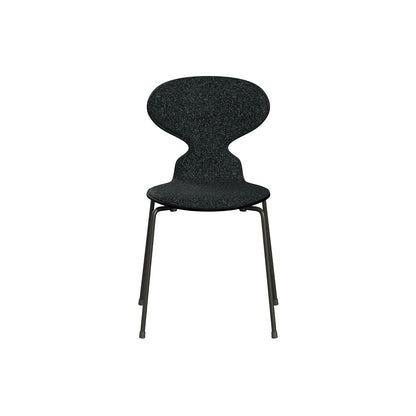 Ant Chair Front Upholstered - 4 Legs by Fritz Hansen - Brown Bronze Powder-Coated Steel / Black Lacquered Shell / Vanir 193