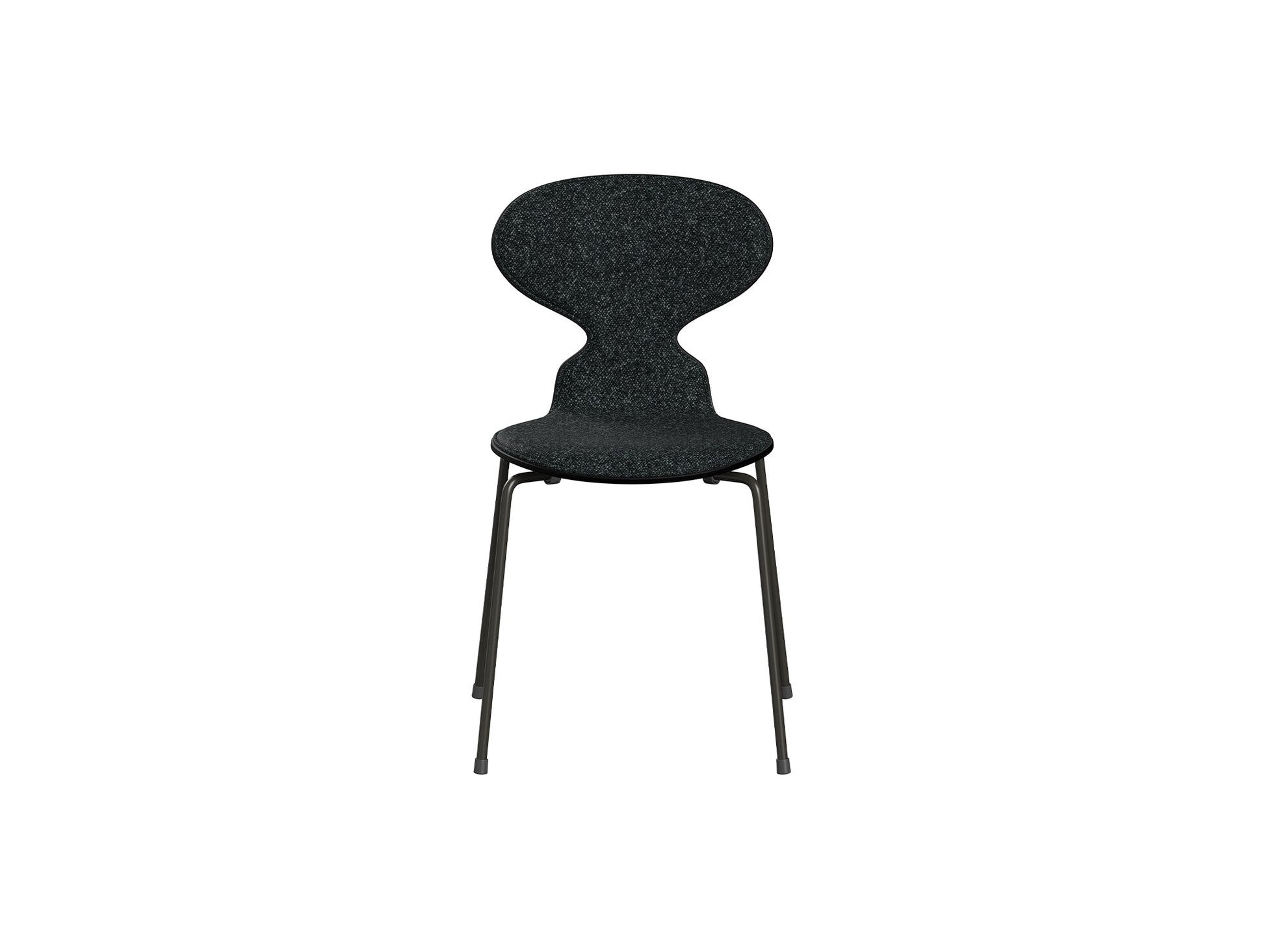 Ant Chair Front Upholstered - 4 Legs by Fritz Hansen - Brown Bronze Powder-Coated Steel / Black Lacquered Shell / Vanir 193