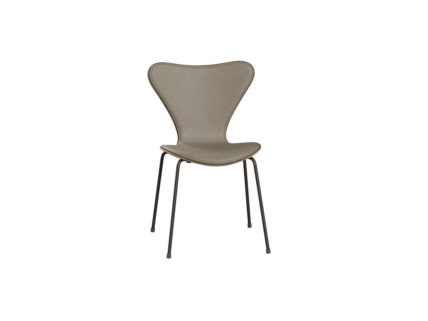 Series 7™ 3107 Dining Chair (Front Upholstered) by Fritz Hansen - Brown Bronze Steel / Front: Essential Light Grey Leather / Back: Clear Lacquered Walnut Veneer