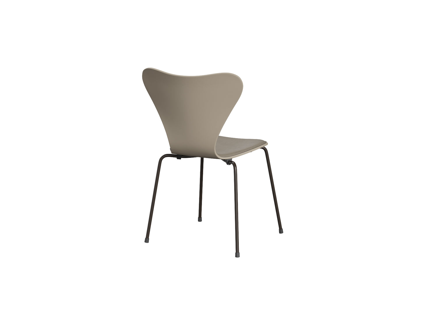 Series 7™ 3107 Dining Chair (Front Upholstered) by Fritz Hansen - Brown Bronze Steel / Front: Essential Light Grey Leather / Back: Light Beige Lacquered Veneer