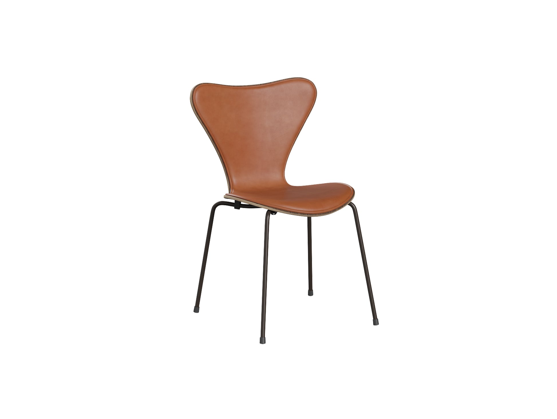 Series 7™ 3107 Dining Chair (Front Upholstered) by Fritz Hansen - Brown Bronze Steel / Front: Grace Walnut Leather / Back: Clear Lacquered Walnut Veneer