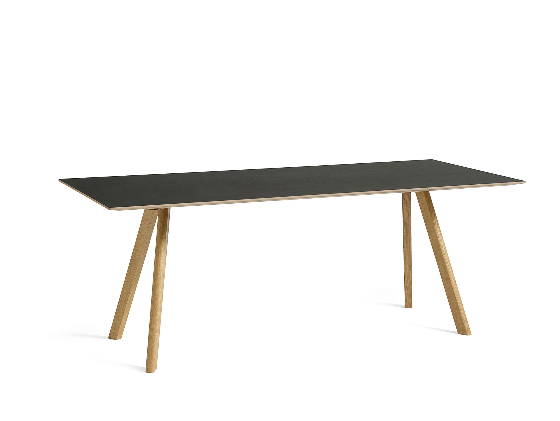 Copenhague Dining Table CPH30 by HAY / 90 x 200 cm / Black Linoleum top / Oak base (water based lacquer).
