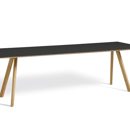 Copenhague Dining Table CPH30 by HAY / 90 x 200 cm / Black Linoleum top / Oak base (water based lacquer).