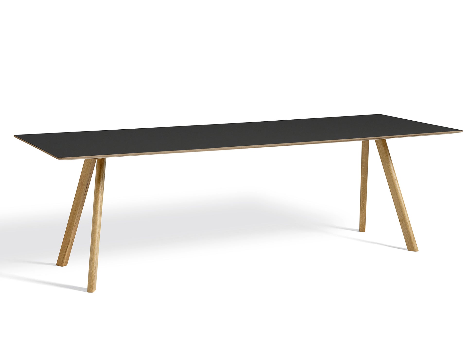 Copenhague Dining Table CPH30 by HAY / 90 x 200 cm / Black Linoleum top / Oak base (water based lacquer).