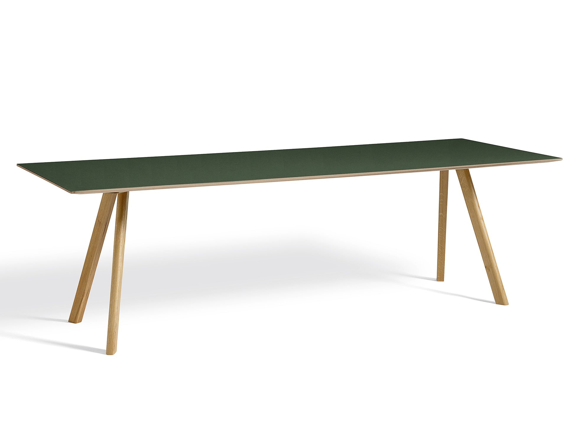 Copenhague Dining Table CPH30 by HAY / 90 x 250 cm / Green Linoleum top / Oak base (water based lacquer).