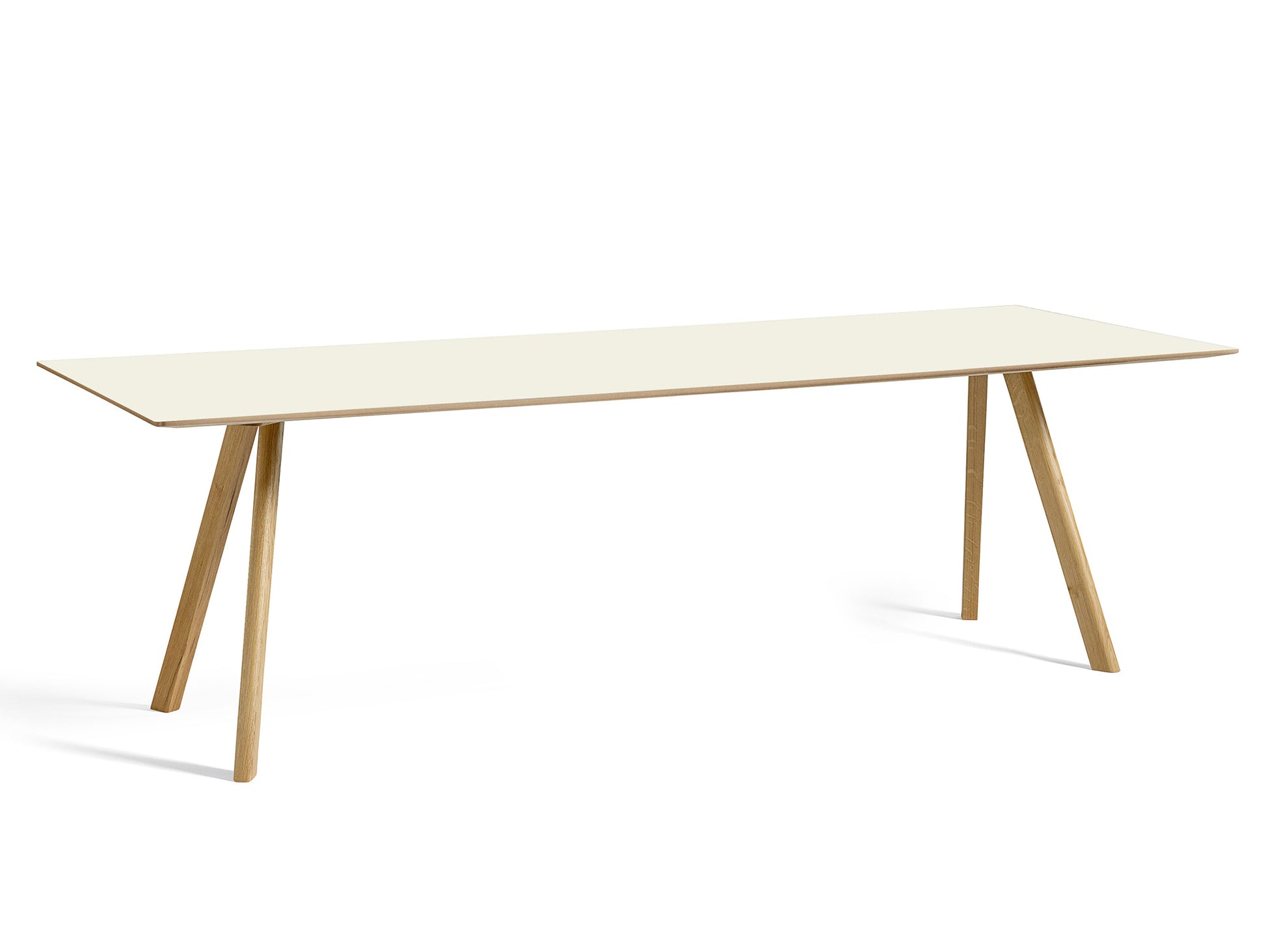 Copenhague Dining Table CPH30 by HAY / 90 x 250 cm / Off-white linoleum top / Oak base (water based lacquer).