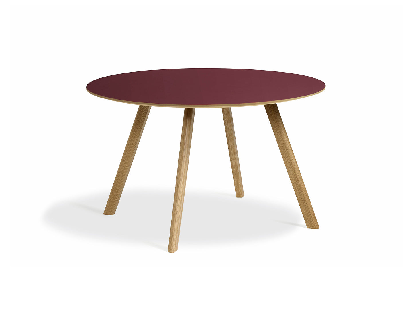 Copenhague Round Dining Table CPH25 by HAY - D120 cm / Burgundy Linoleum Oak Tabletop / Lacquered Oak Base