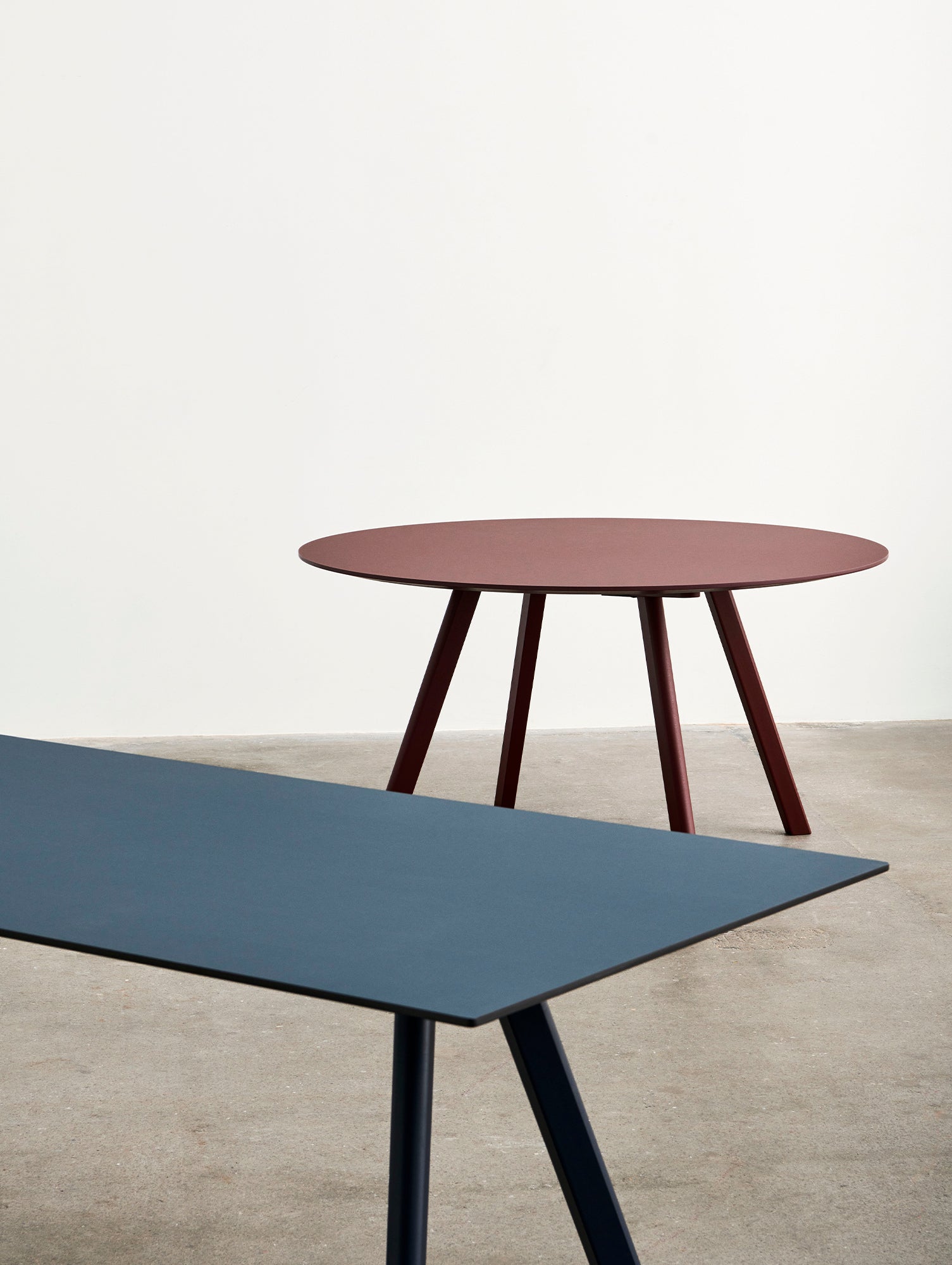 Copenhague Dining Table CPH30 by HAY / Deep Blue Lacquered Oak (Water-Based) / Smokey Blue Linoleum (Forbo 4179) Tabletop
