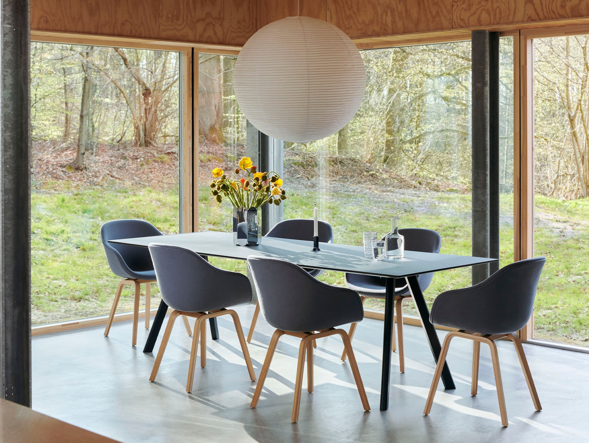 Copenhague Dining Table CPH30 by HAY / Deep Blue Lacquered Oak (Water-Based) / Smokey Blue Linoleum (Forbo 4179) Tabletop