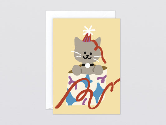 'Cat In A Present' Greetings Card by Wrap