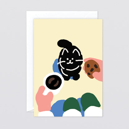 'Cat, Coffee, Cookie' Greetings Card by Wrap