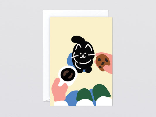 'Cat, Coffee, Cookie' Greetings Card by Wrap