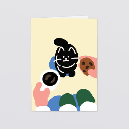 'Cat, Coffee, Cookie' Greetings Card by Wrap