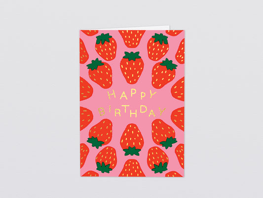 'Happy Birthday Strawberries' Foiled Greetings Card by Wrap