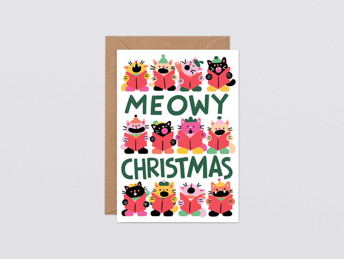 'Meowy Christmas' Embossed Greetings Card by Wrap
