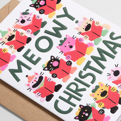 'Meowy Christmas' Embossed Greetings Card by Wrap