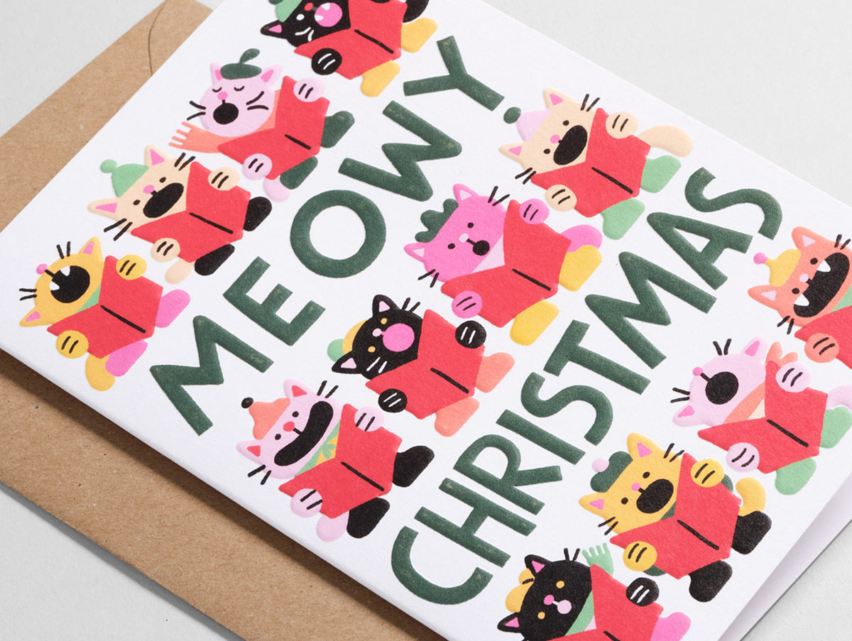 'Meowy Christmas' Embossed Greetings Card by Wrap