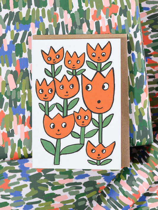 'Smiling Flowers' Embossed Greetings Card by Wrap