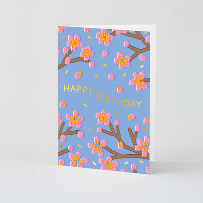 'Happy Birthday Blossoms' Foiled Greetings Card by Wrap