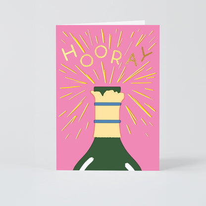 'Hooray Champagne' Foiled Greetings Card by Wrap