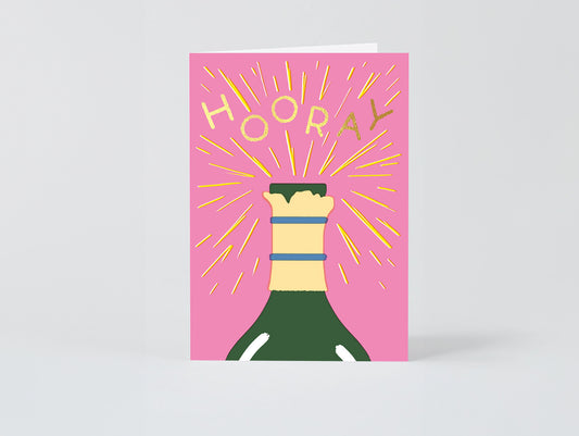 'Hooray Champagne' Foiled Greetings Card by Wrap