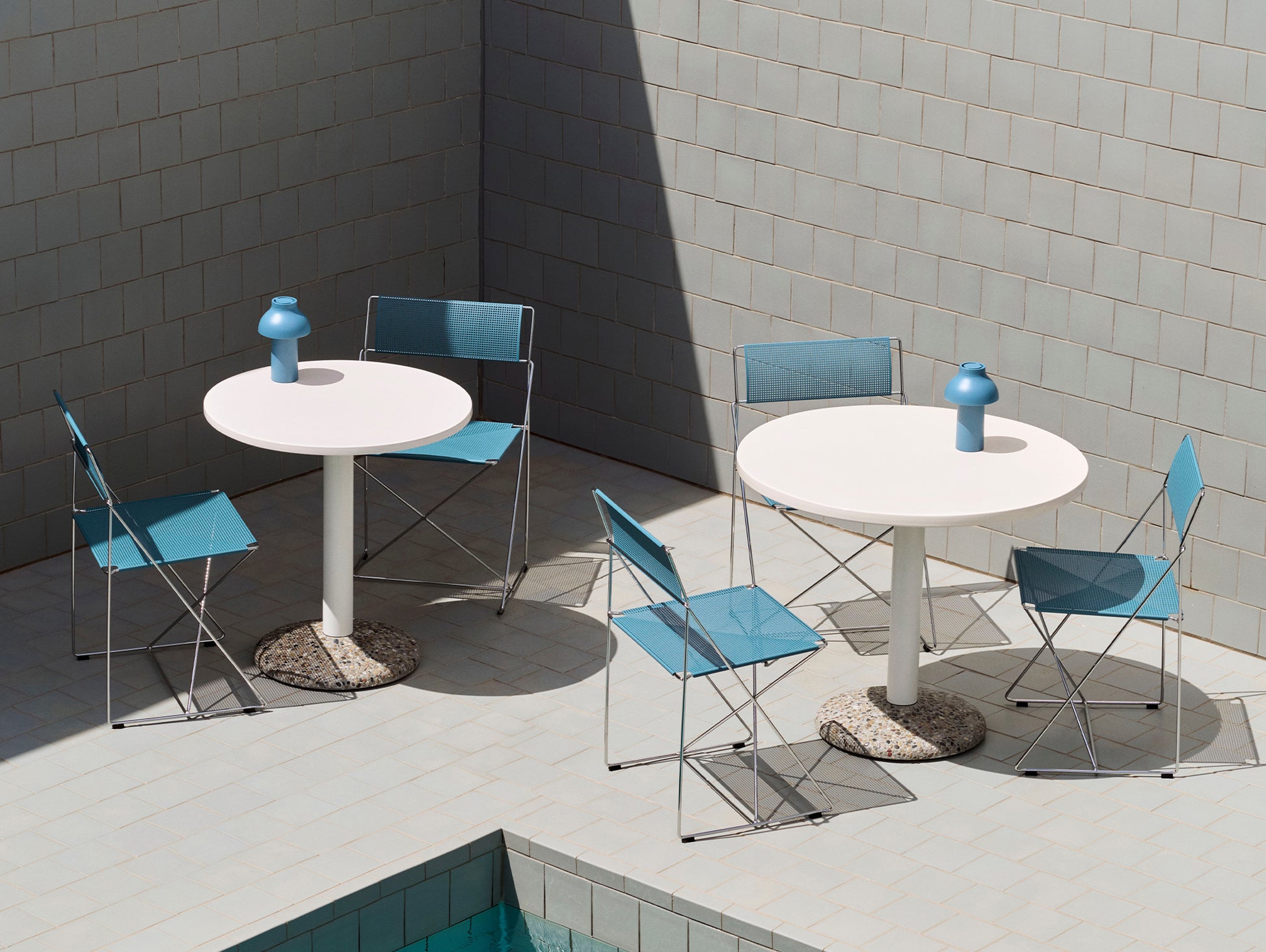 X-Line Chair Outdoor by HAY – Hot Galvanised Steel Frame / Powder Blue Seat and Back