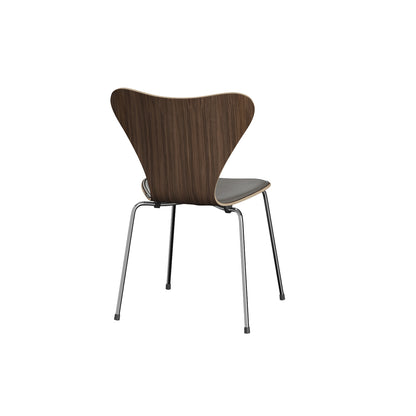 Series 7™ 3107 Dining Chair (Front Upholstered) by Fritz Hansen - Chromed Steel / Front: Essential Lava Leather / Back: Clear Lacquered Walnut Veneer