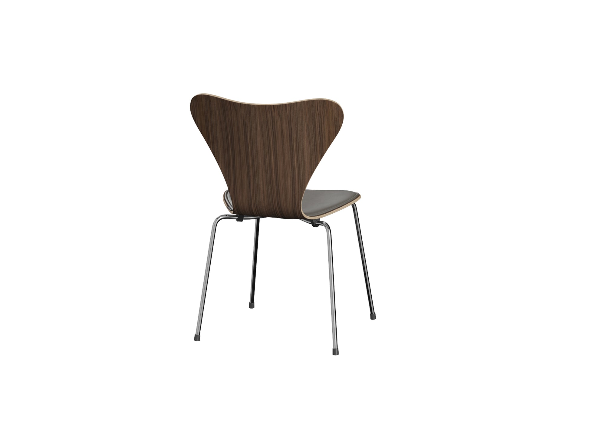 Series 7™ 3107 Dining Chair (Front Upholstered) by Fritz Hansen - Chromed Steel / Front: Essential Lava Leather / Back: Clear Lacquered Walnut Veneer