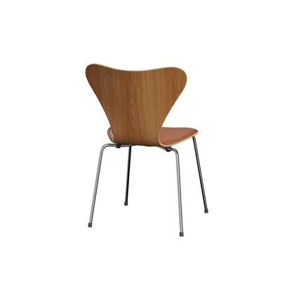 Series 7™ 3107 Dining Chair (Front Upholstered) by Fritz Hansen - Chromed Steel / Front: Grace Walnut Leather / Back: Clear Lacquered Elm Veneer