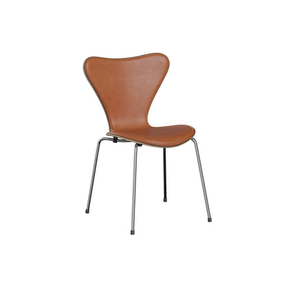 Series 7™ 3107 Dining Chair (Front Upholstered) by Fritz Hansen - Chromed Steel / Front: Grace Walnut Leather / Back: Clear Lacquered Walnut Veneer