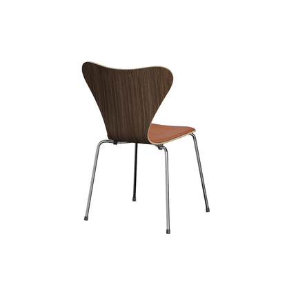 Series 7™ 3107 Dining Chair (Front Upholstered) by Fritz Hansen - Chromed Steel / Front: Grace Walnut Leather / Back: Clear Lacquered Walnut Veneer