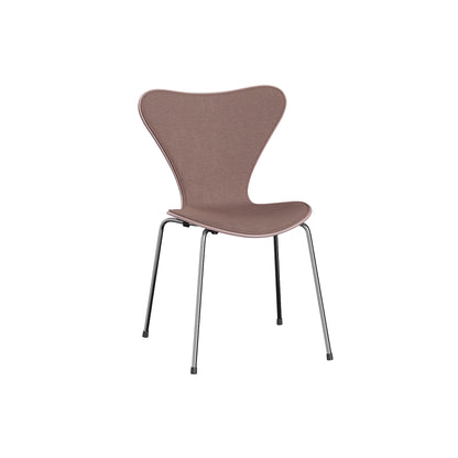 Series 7™ 3107 Dining Chair (Front Upholstered) by Fritz Hansen - Chromed Steel / Front: Re-wool 648 / Back: Pale Rose Lacquered Veneer