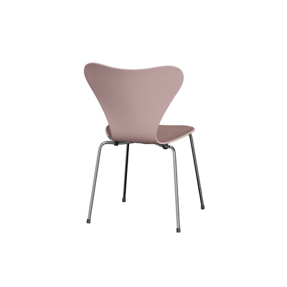 Series 7™ 3107 Dining Chair (Front Upholstered) by Fritz Hansen - Chromed Steel / Front: Re-wool 648 / Back: Pale Rose Lacquered Veneer